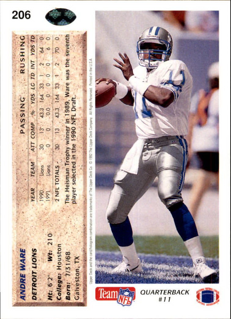 A2086- 1992 Upper Deck Football #s 1-250 +Rookies -You Pick- 15+ FREE US SHIP