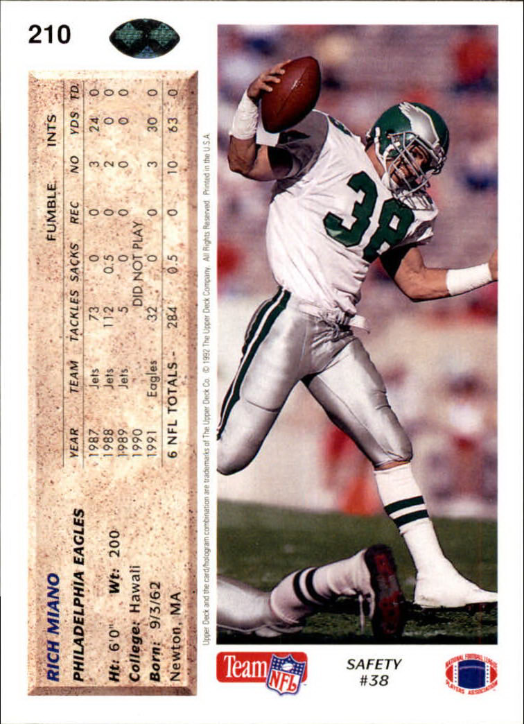 A2086- 1992 Upper Deck Football #s 1-250 +Rookies -You Pick- 15+ FREE US SHIP