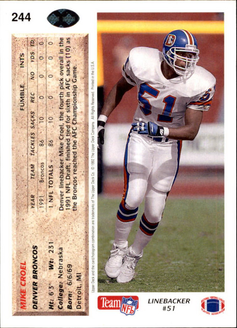 A2086- 1992 Upper Deck Football #s 1-250 +Rookies -You Pick- 15+ FREE US SHIP