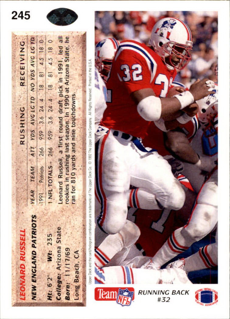 A2086- 1992 Upper Deck Football #s 1-250 +Rookies -You Pick- 15+ FREE US SHIP