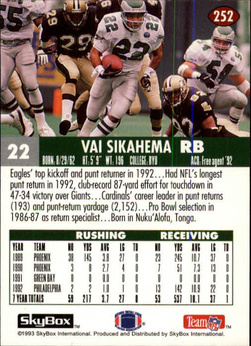 vaisikahema November 22, 1992 Eagles -vs- Giants Giants Stadium Eagles 47  -vs- Giants 34 