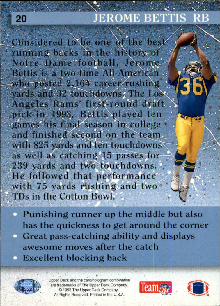 1993 Upper Deck Football "Main Set" Cards #1 to #250 Rookies and Veterans - Picture 39 of 499