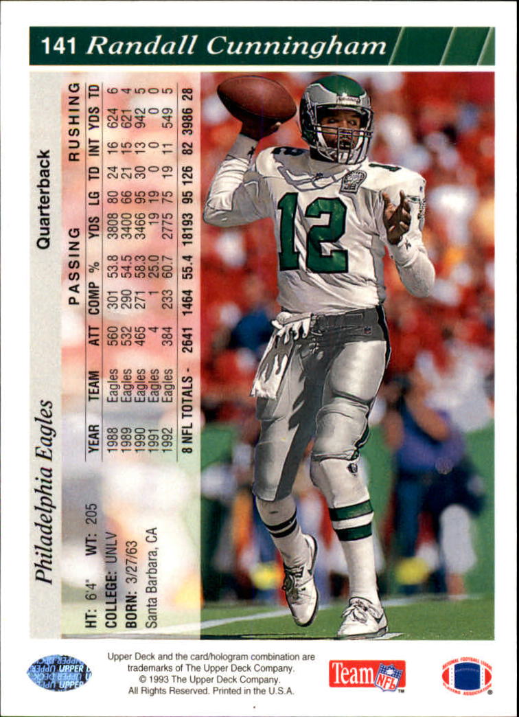 1993 Upper Deck Football "Main Set" Cards #1 to #250 Rookies and Veterans - Picture 281 of 499