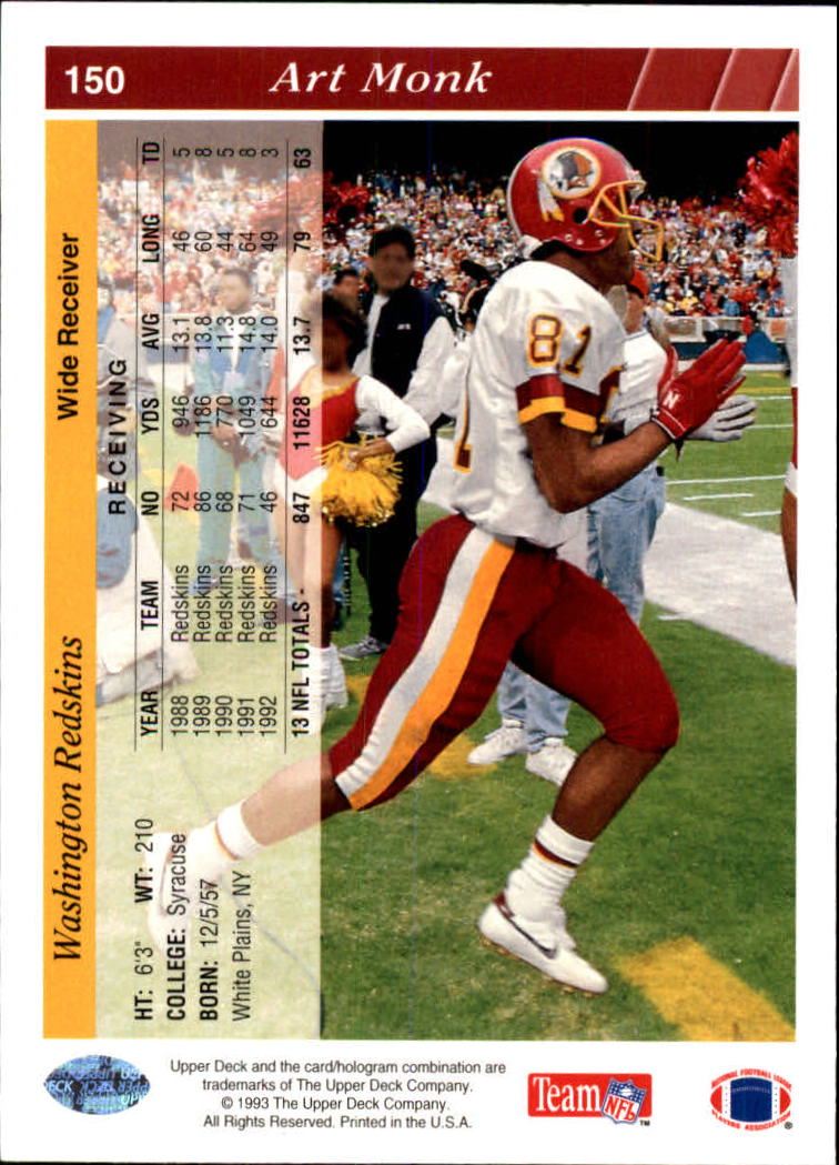 1993 Upper Deck Football "Main Set" Cards #1 to #250 Rookies and Veterans - Picture 299 of 499