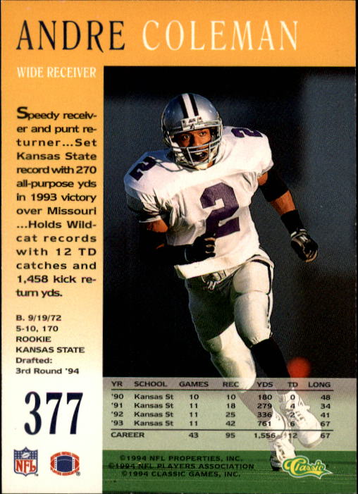 A6477- 1994 Pro Line Live Football Cards 251-405 -You Pick- 15+ FREE US SHIP