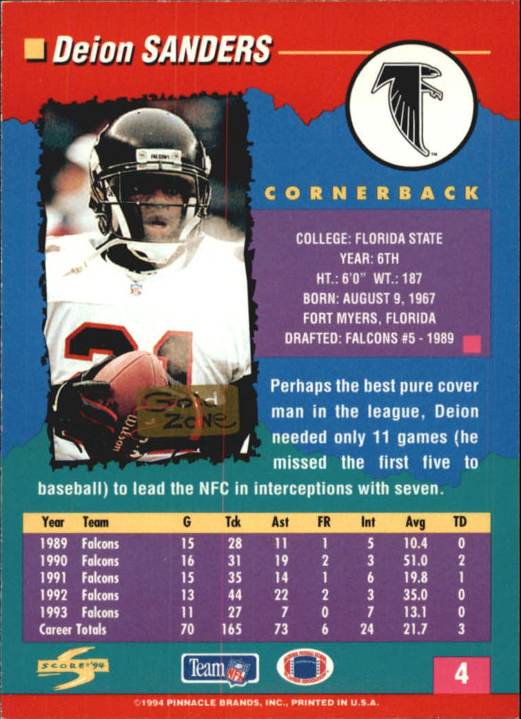 1994 Score Football "Gold Zone" Parallel Cards - Picture 5 of 189