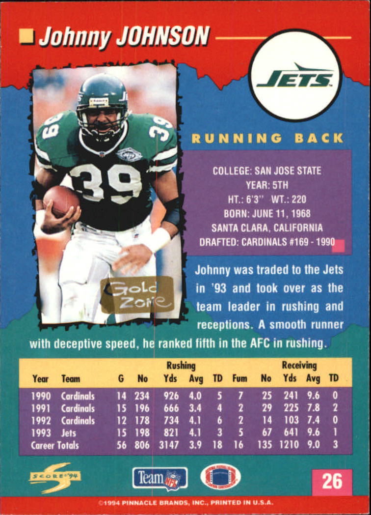1994 Score Football "Gold Zone" Parallel Cards - Picture 21 of 189