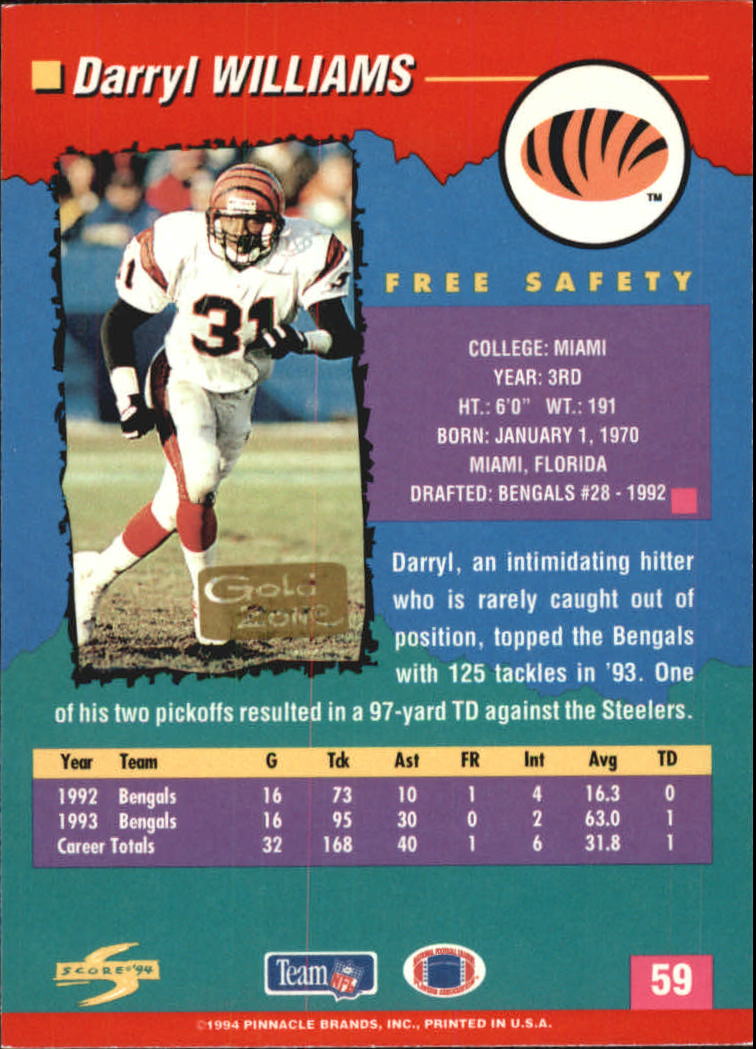 1994 Score Football "Gold Zone" Parallel Cards - Picture 45 of 189