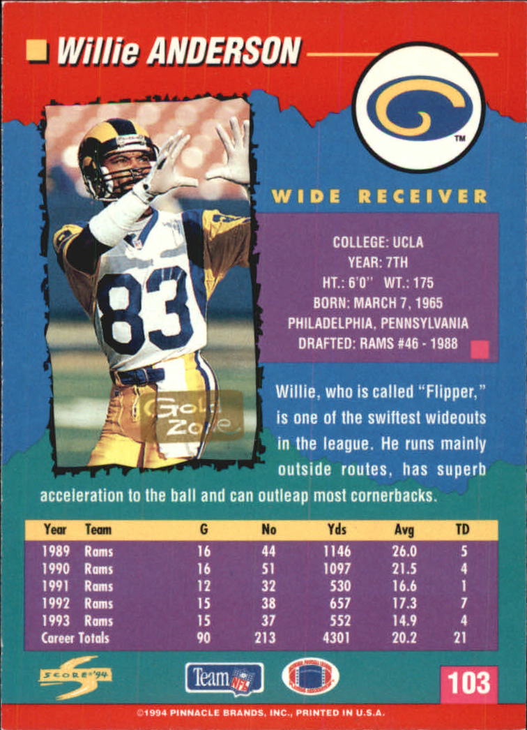 1994 Score Football "Gold Zone" Parallel Cards - Picture 67 of 189