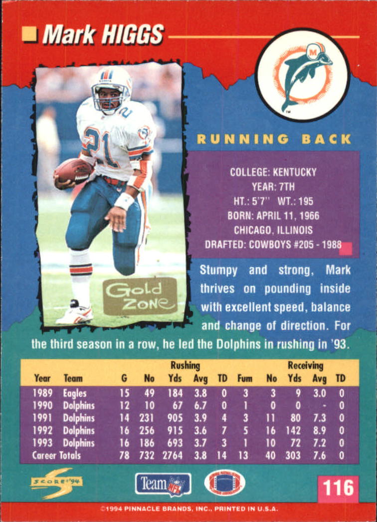 1994 Score Football "Gold Zone" Parallel Cards - Picture 73 of 189