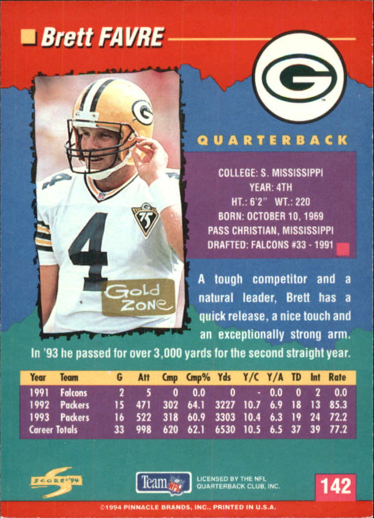 1994 Score Football "Gold Zone" Parallel Cards - Picture 89 of 189