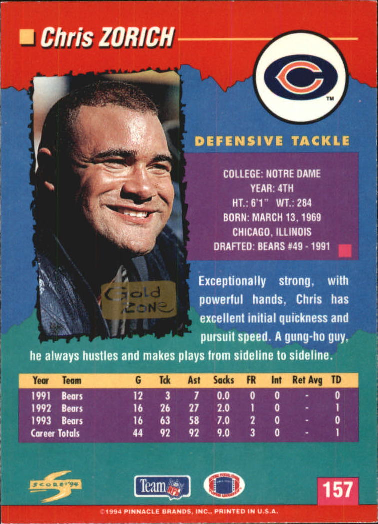 1994 Score Football "Gold Zone" Parallel Cards - Picture 95 of 189