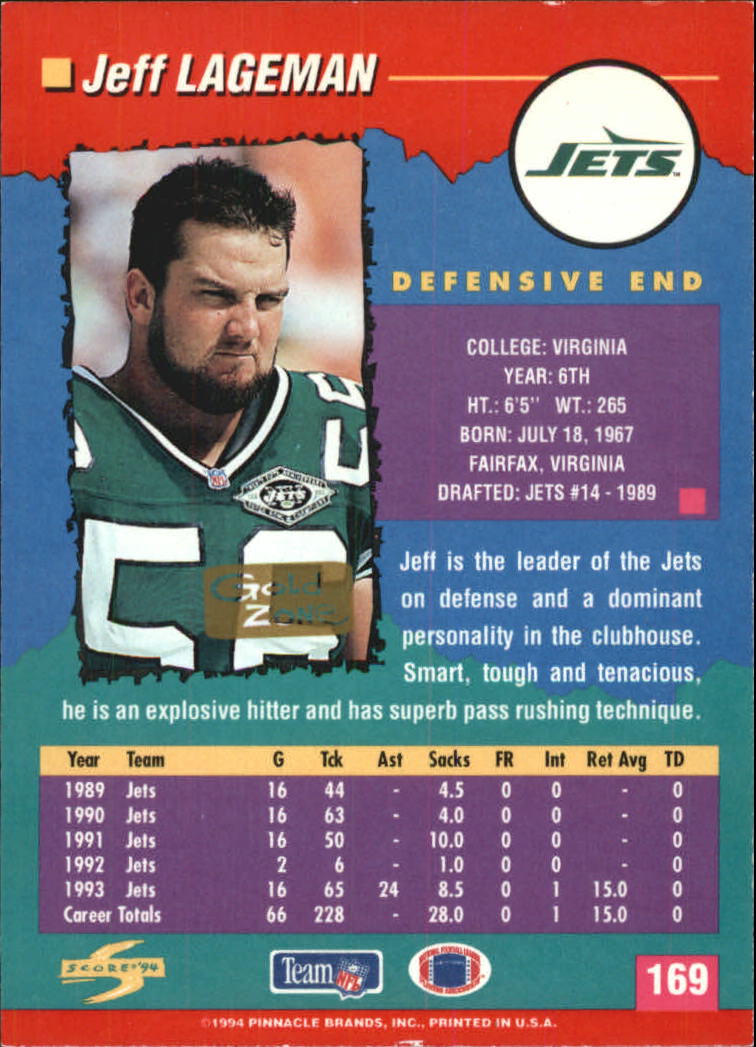 1994 Score Football "Gold Zone" Parallel Cards - Picture 107 of 189
