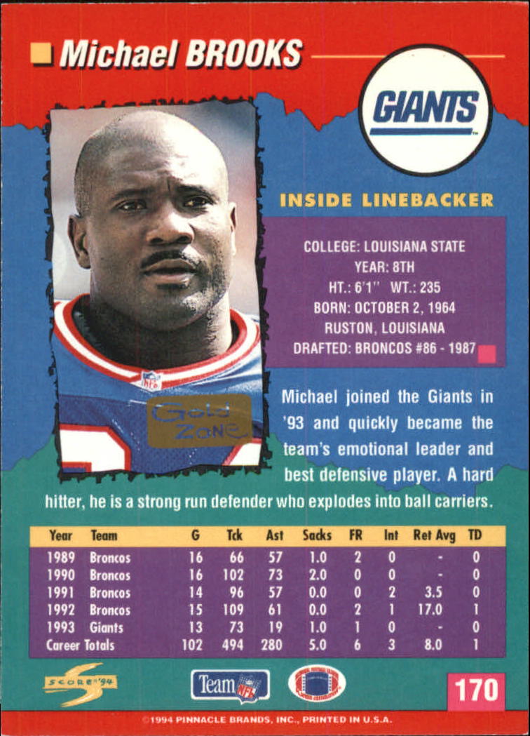 1994 Score Football "Gold Zone" Parallel Cards - Picture 109 of 189