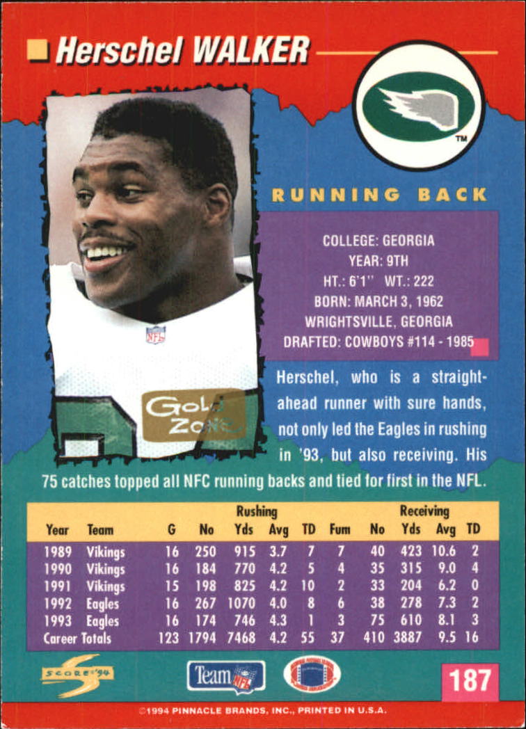 1994 Score Football "Gold Zone" Parallel Cards - Picture 121 of 189
