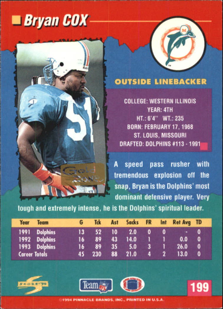 1994 Score Football "Gold Zone" Parallel Cards - Picture 125 of 189