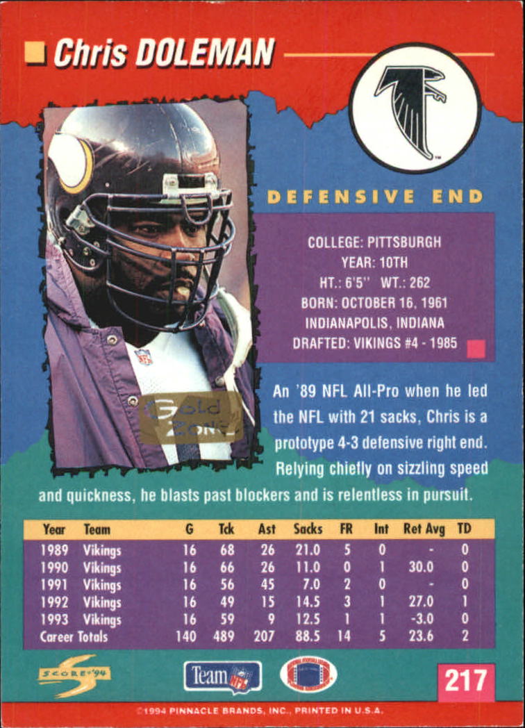 1994 Score Football "Gold Zone" Parallel Cards - Picture 131 of 189
