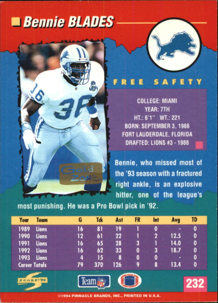 1994 Score Football "Gold Zone" Parallel Cards - Picture 139 of 189