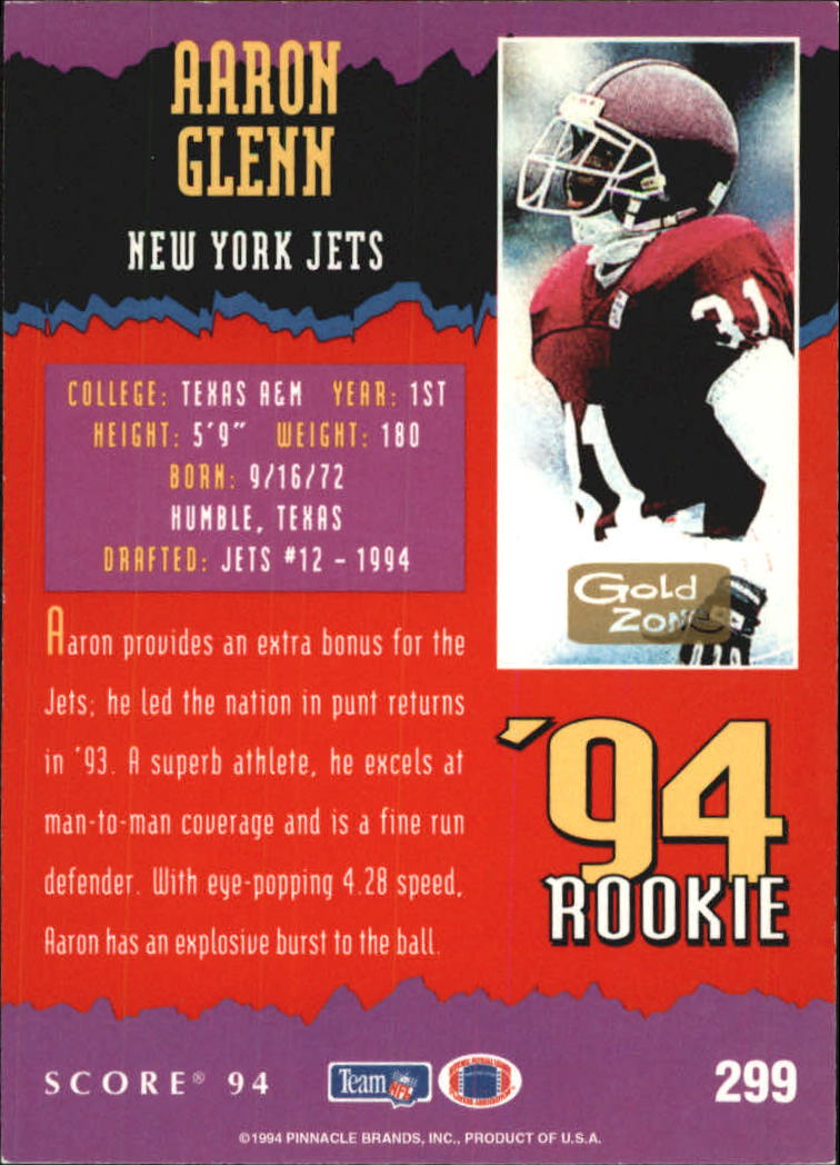1994 Score Football "Gold Zone" Parallel Cards - Picture 167 of 189