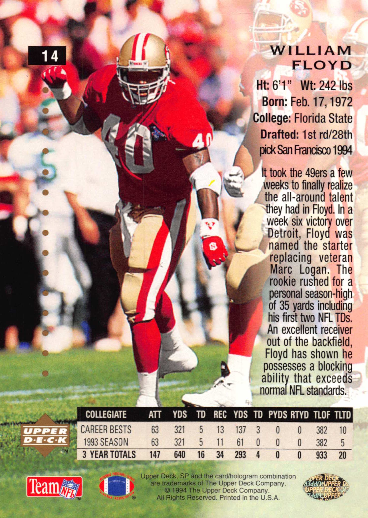 1994 SP (Upper Deck) Football "Main Set" Cards #1 to #200 Rookies and Veterans - Picture 26 of 393