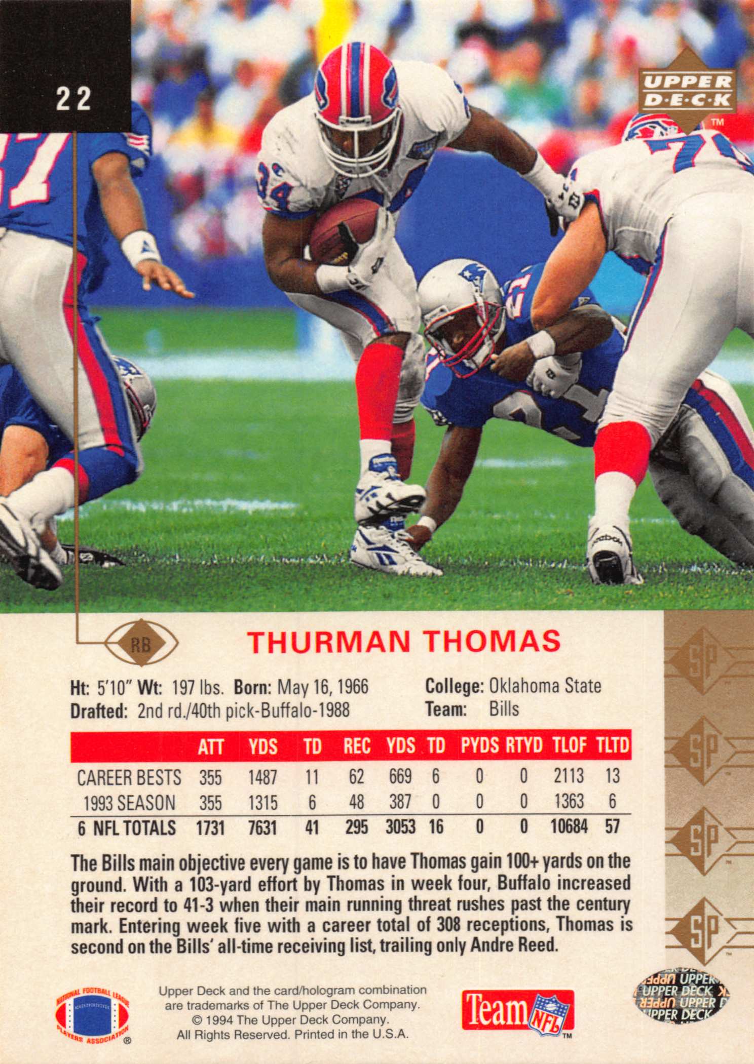 1994 SP (Upper Deck) Football "Main Set" Cards #1 to #200 Rookies and Veterans - Picture 40 of 393