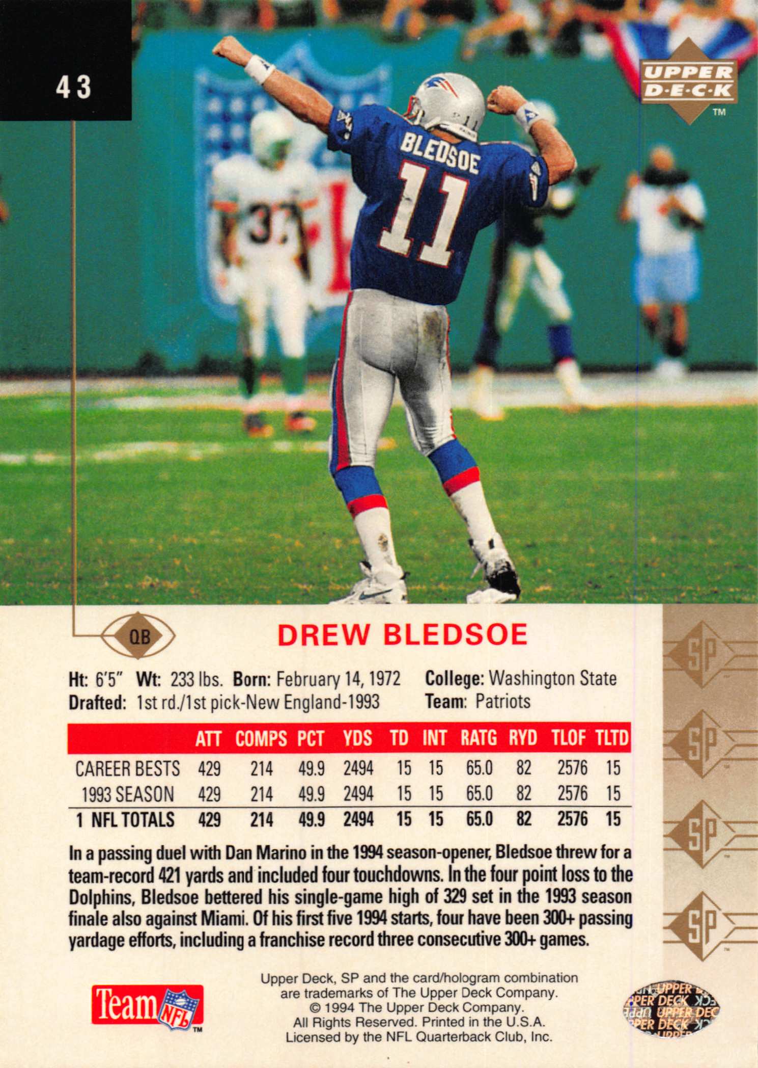 1994 SP (Upper Deck) Football "Main Set" Cards #1 to #200 Rookies and Veterans - Picture 82 of 393