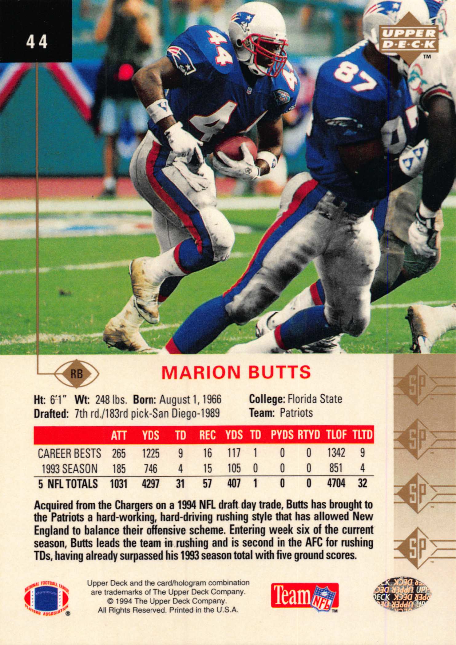 1994 SP (Upper Deck) Football "Main Set" Cards #1 to #200 Rookies and Veterans - Picture 84 of 393