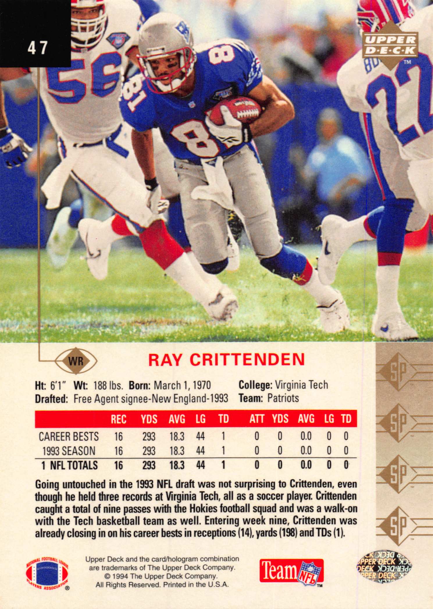 1994 SP (Upper Deck) Football "Main Set" Cards #1 to #200 Rookies and Veterans - Picture 90 of 393