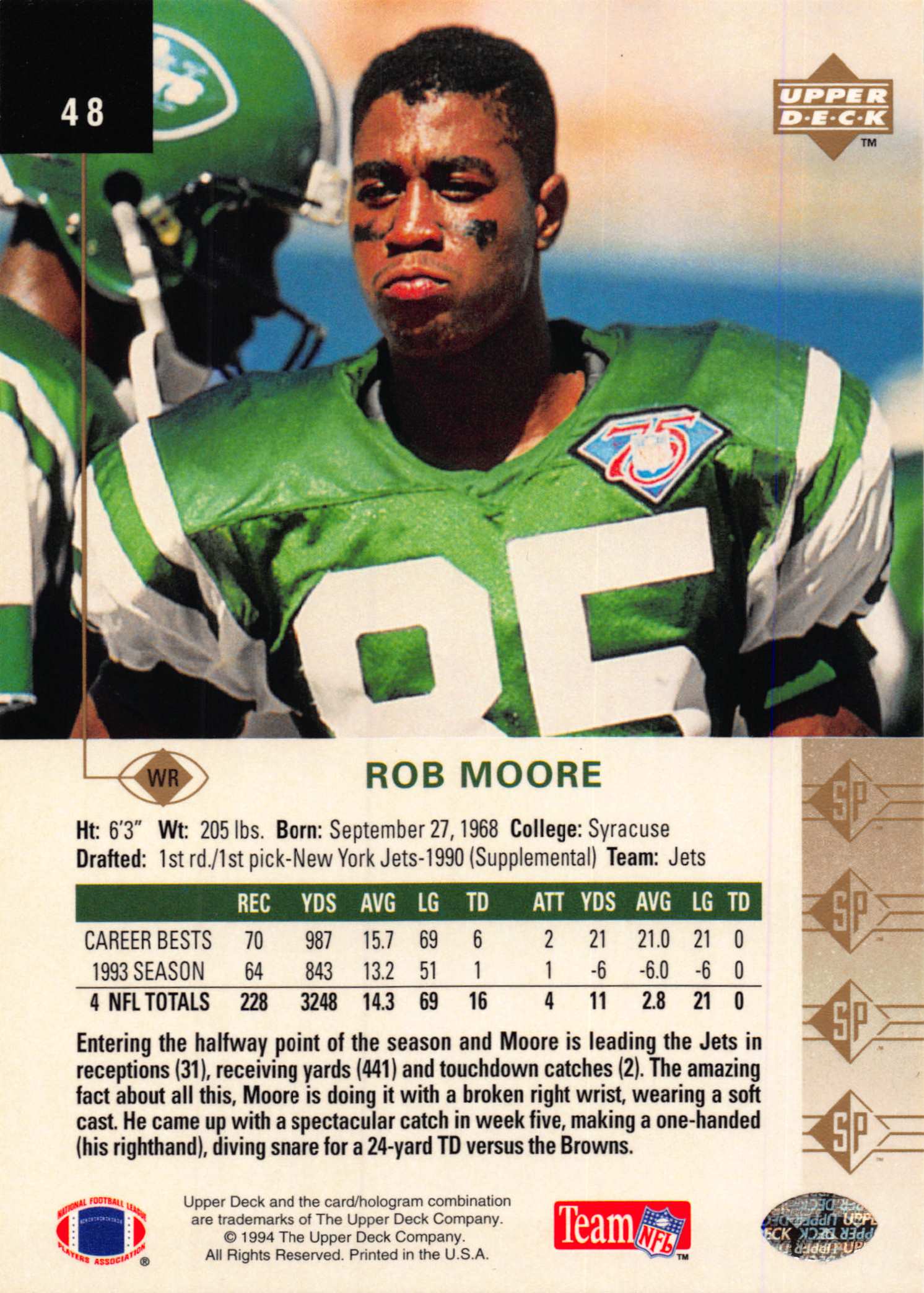 1994 SP (Upper Deck) Football "Main Set" Cards #1 to #200 Rookies and Veterans - Picture 92 of 393