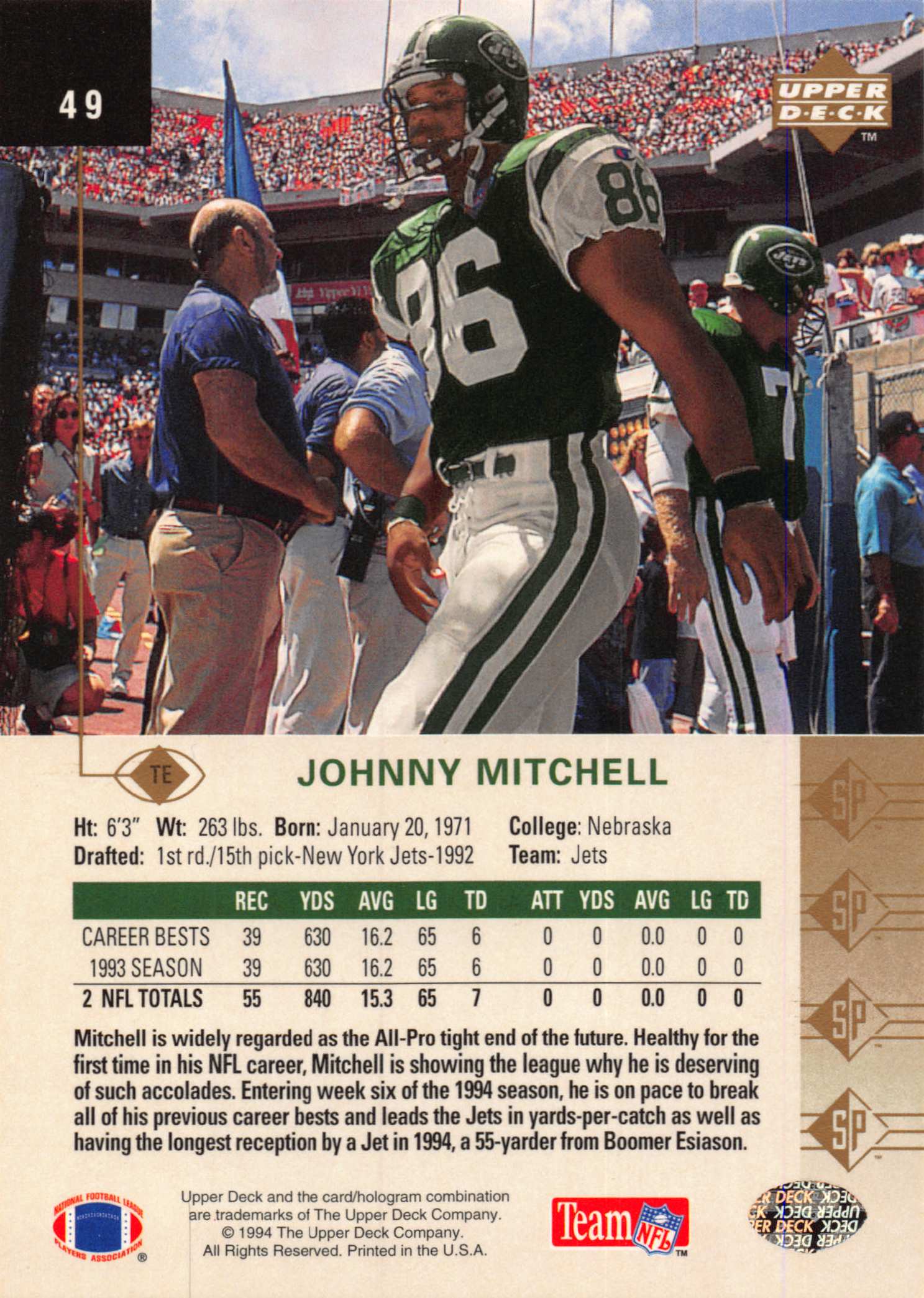 1994 SP (Upper Deck) Football "Main Set" Cards #1 to #200 Rookies and Veterans - Picture 94 of 393