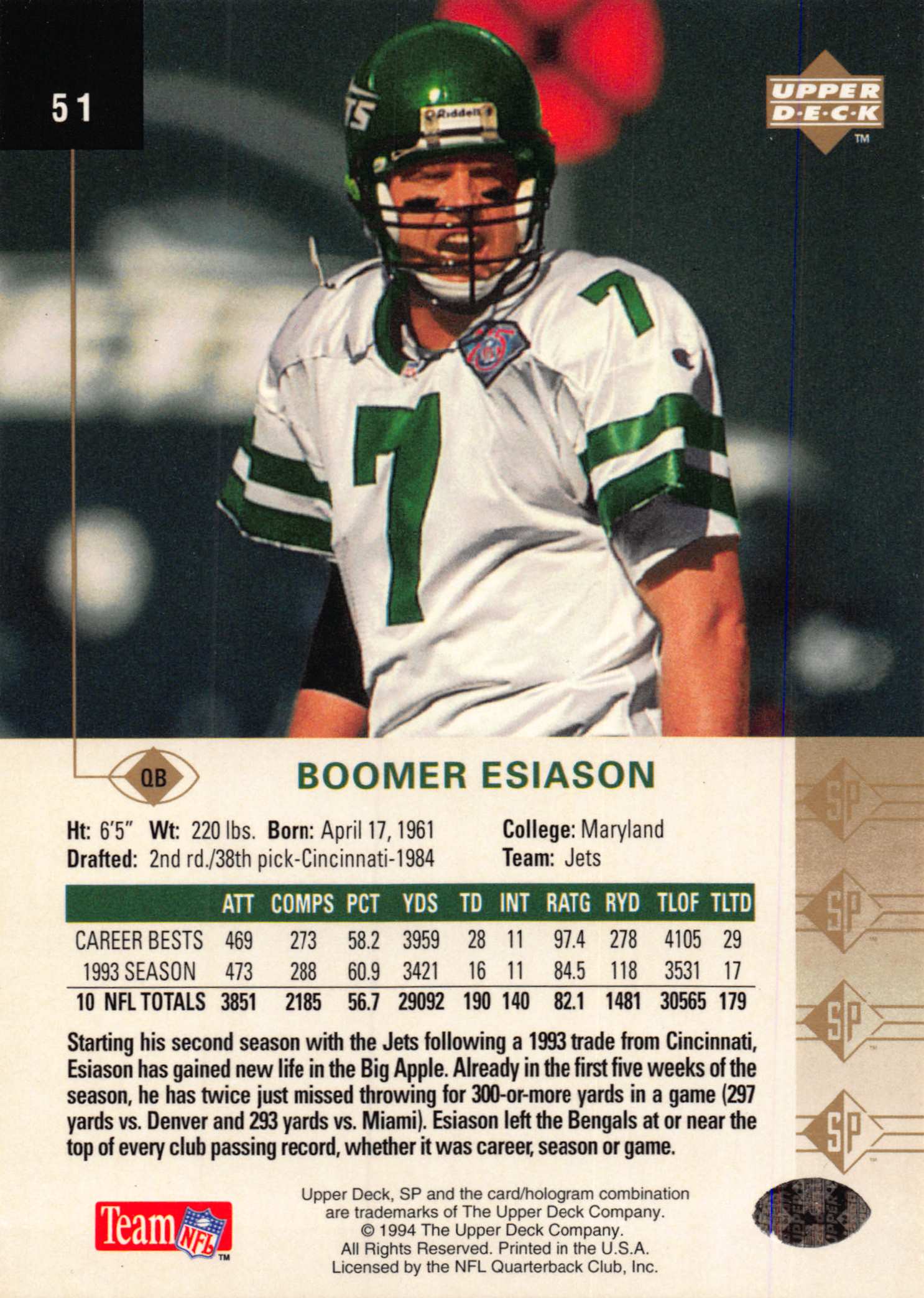 1994 SP (Upper Deck) Football "Main Set" Cards #1 to #200 Rookies and Veterans - Picture 97 of 393
