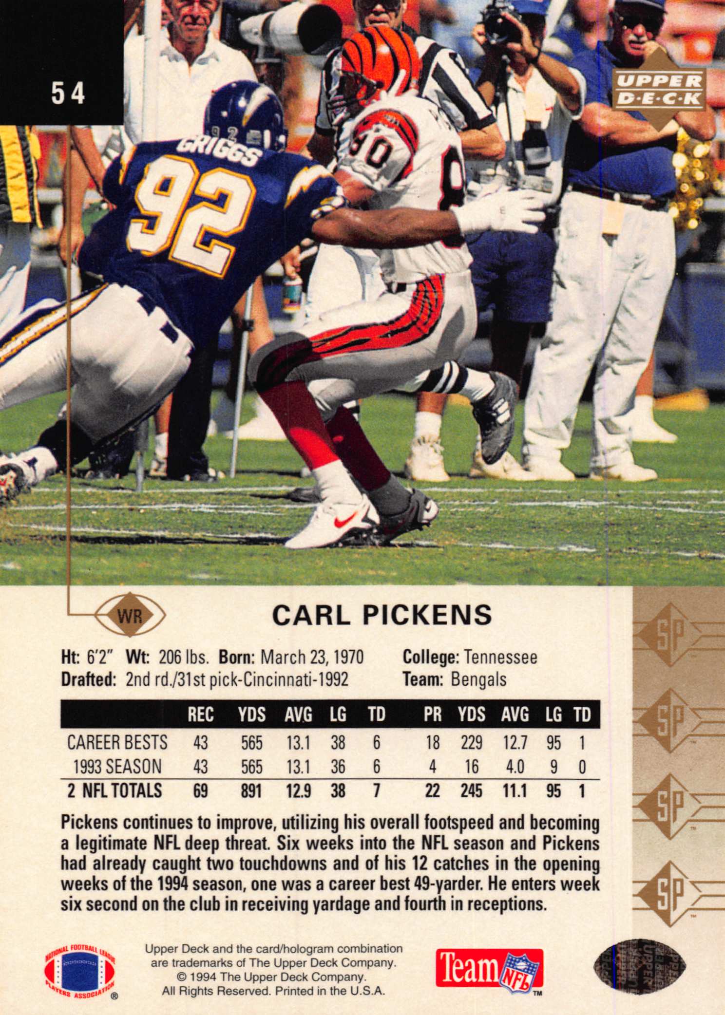 1994 SP (Upper Deck) Football "Main Set" Cards #1 to #200 Rookies and Veterans - Picture 103 of 393