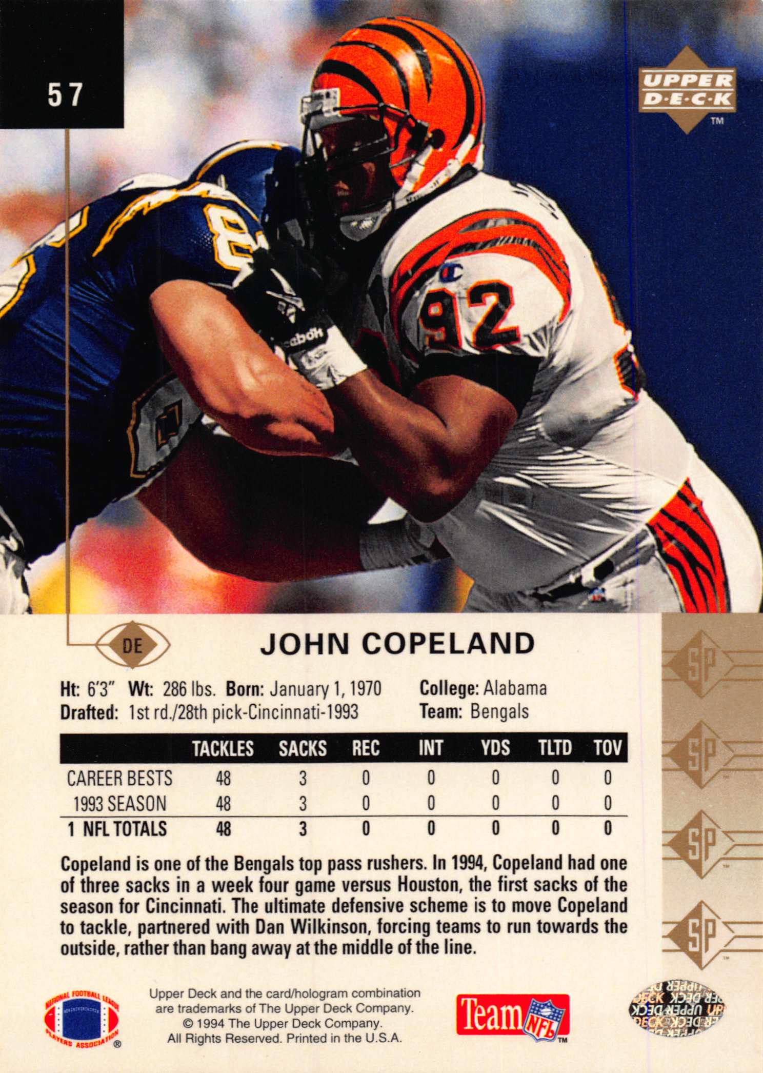 1994 SP (Upper Deck) Football "Main Set" Cards #1 to #200 Rookies and Veterans - Picture 109 of 393