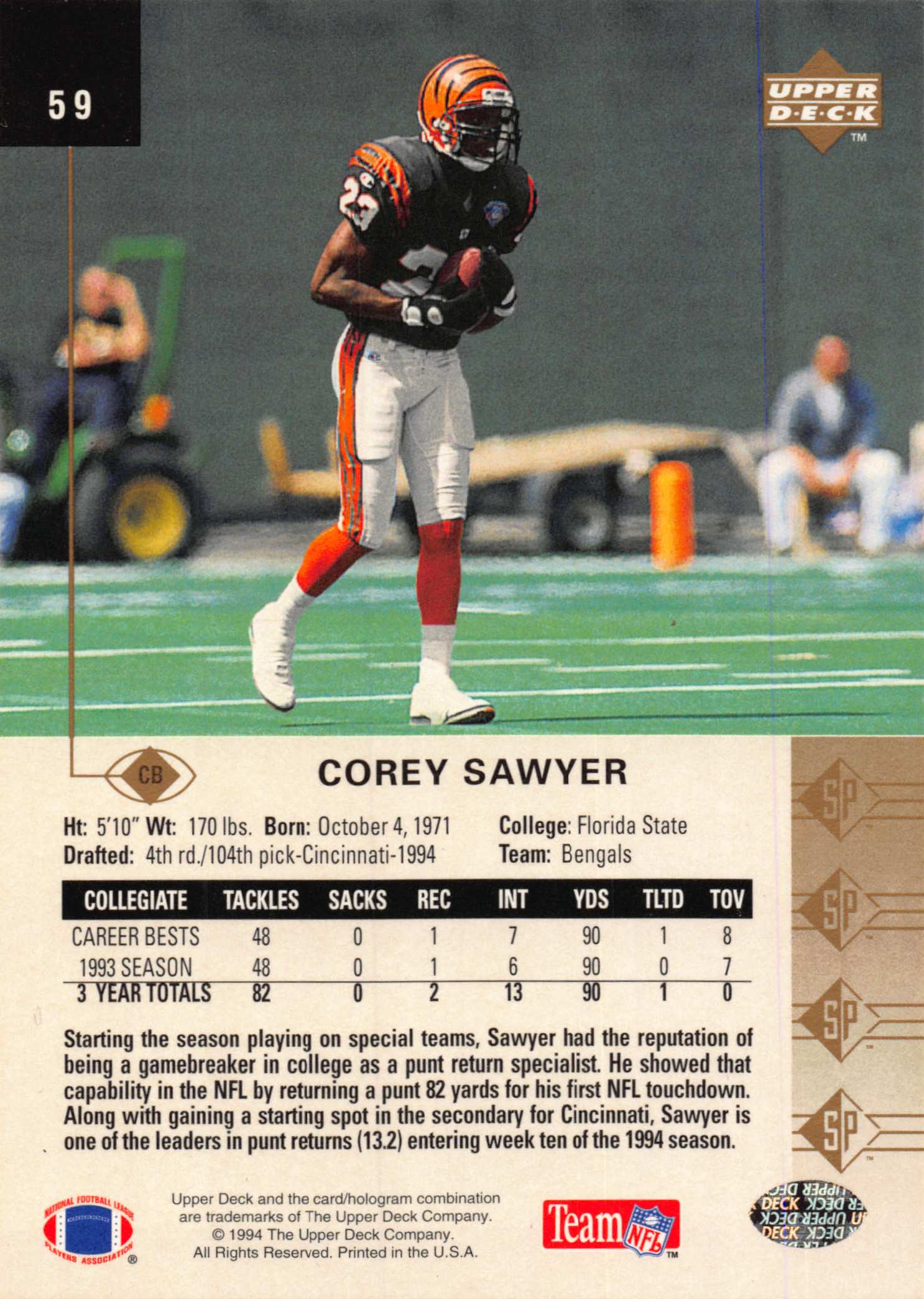 1994 SP (Upper Deck) Football "Main Set" Cards #1 to #200 Rookies and Veterans - Picture 113 of 393
