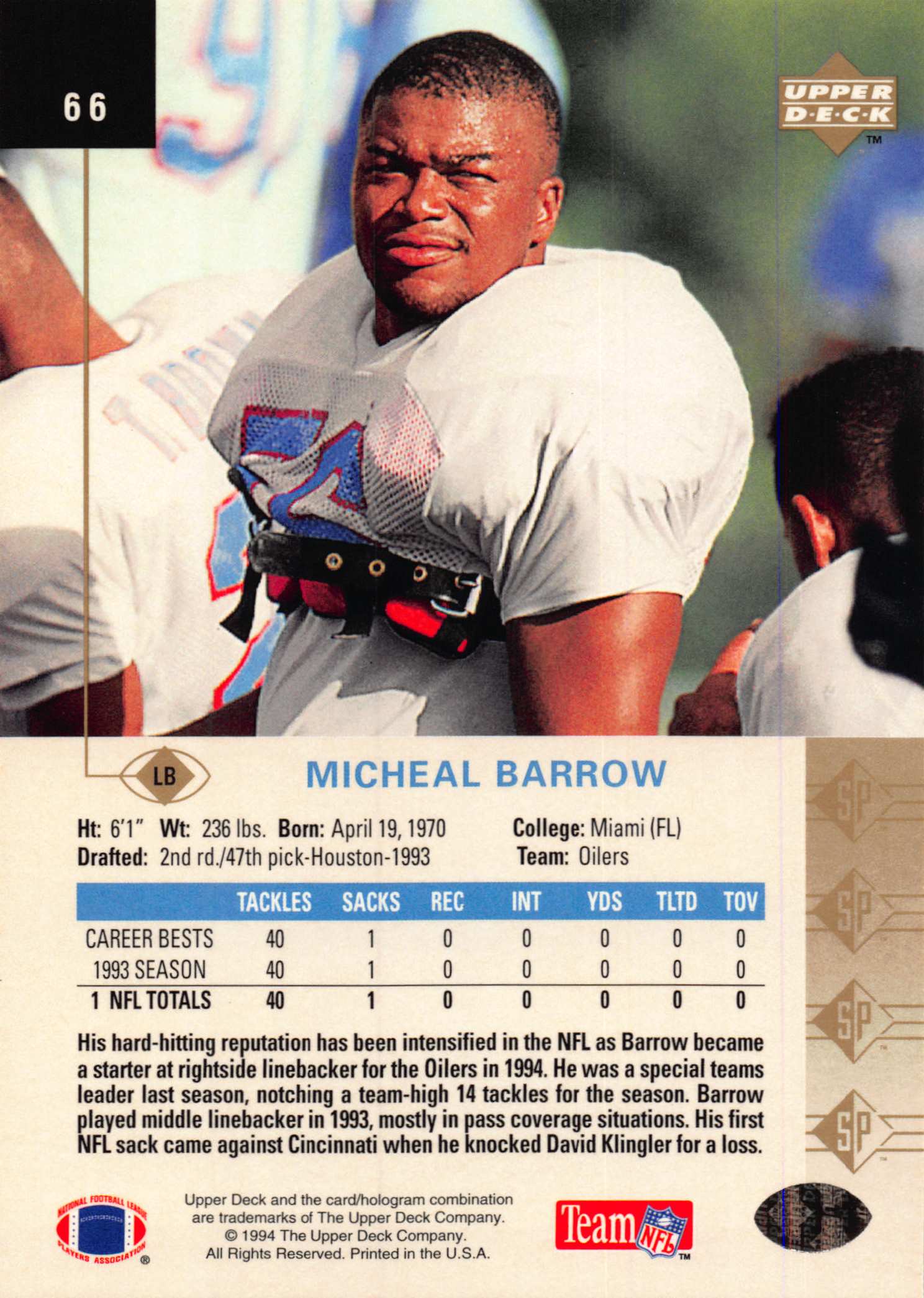 1994 SP (Upper Deck) Football "Main Set" Cards #1 to #200 Rookies and Veterans - Picture 127 of 393