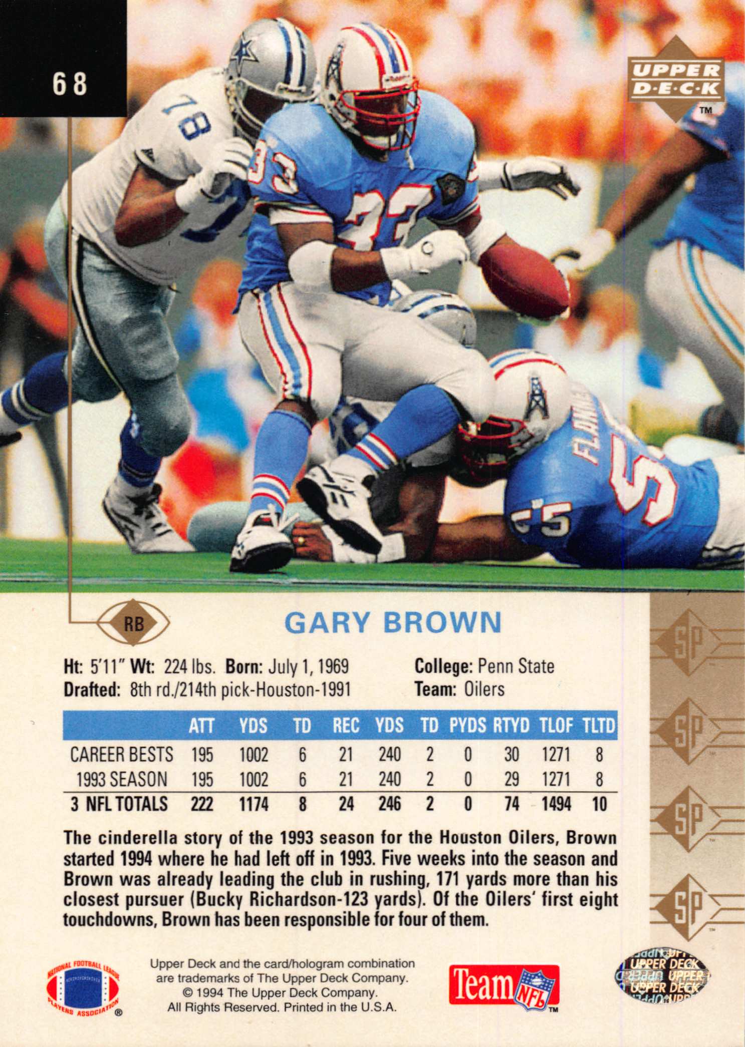 1994 SP (Upper Deck) Football "Main Set" Cards #1 to #200 Rookies and Veterans - Picture 131 of 393