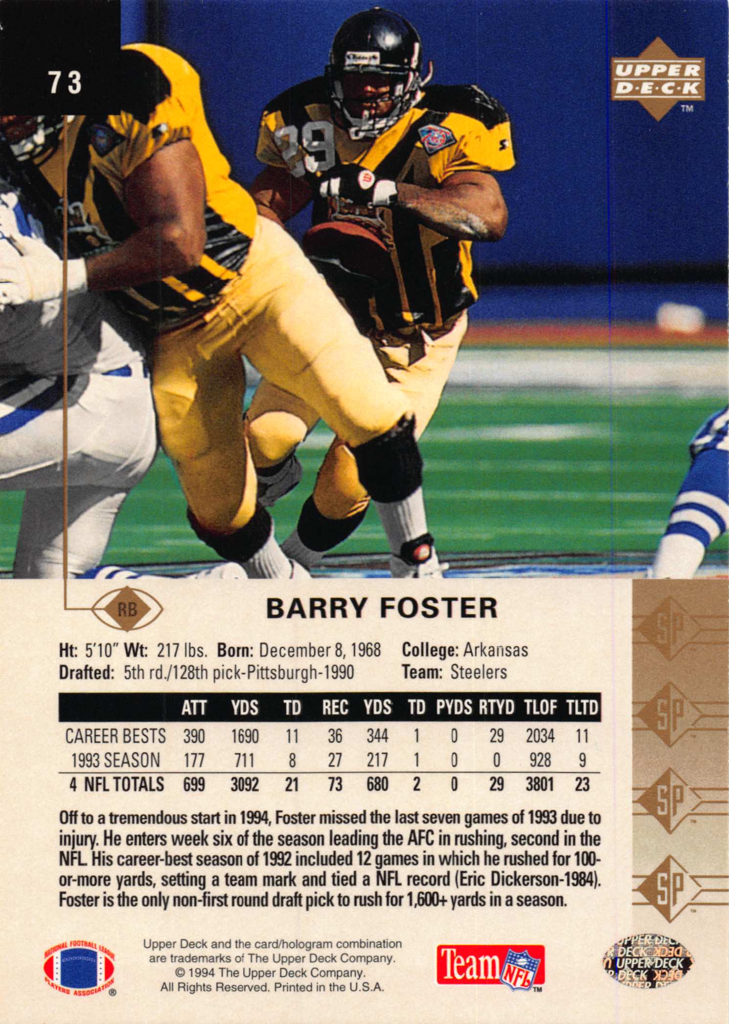 1994 SP (Upper Deck) Football "Main Set" Cards #1 to #200 Rookies and Veterans - Picture 141 of 393