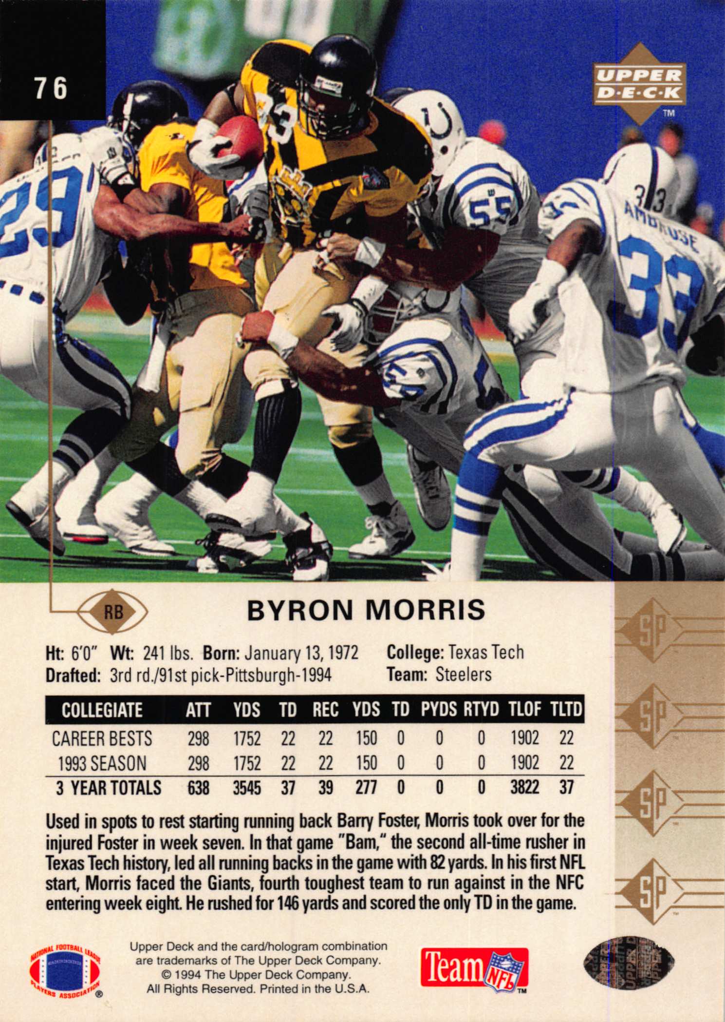 1994 SP (Upper Deck) Football "Main Set" Cards #1 to #200 Rookies and Veterans - Picture 147 of 393