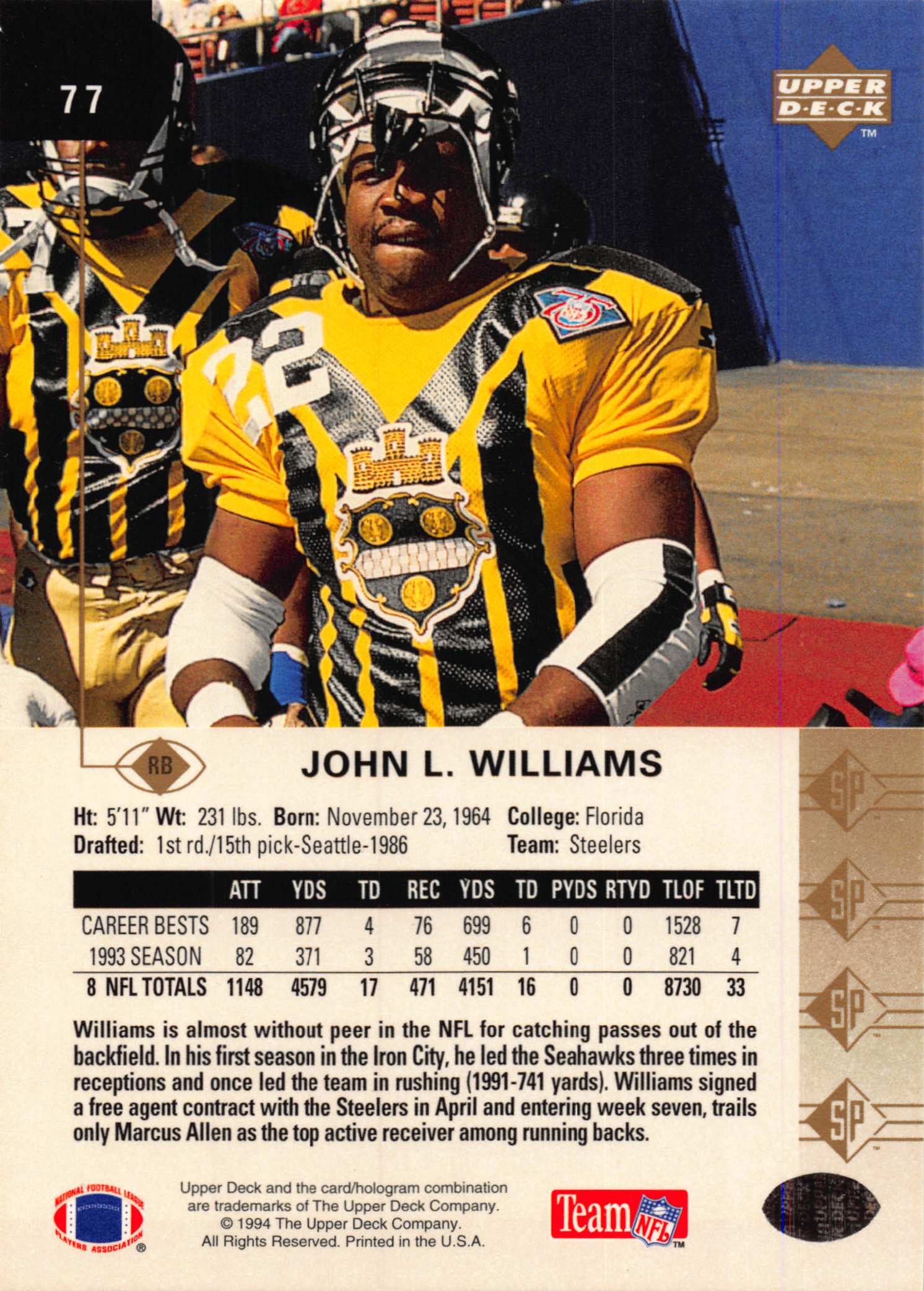 1994 SP (Upper Deck) Football "Main Set" Cards #1 to #200 Rookies and Veterans - Picture 149 of 393