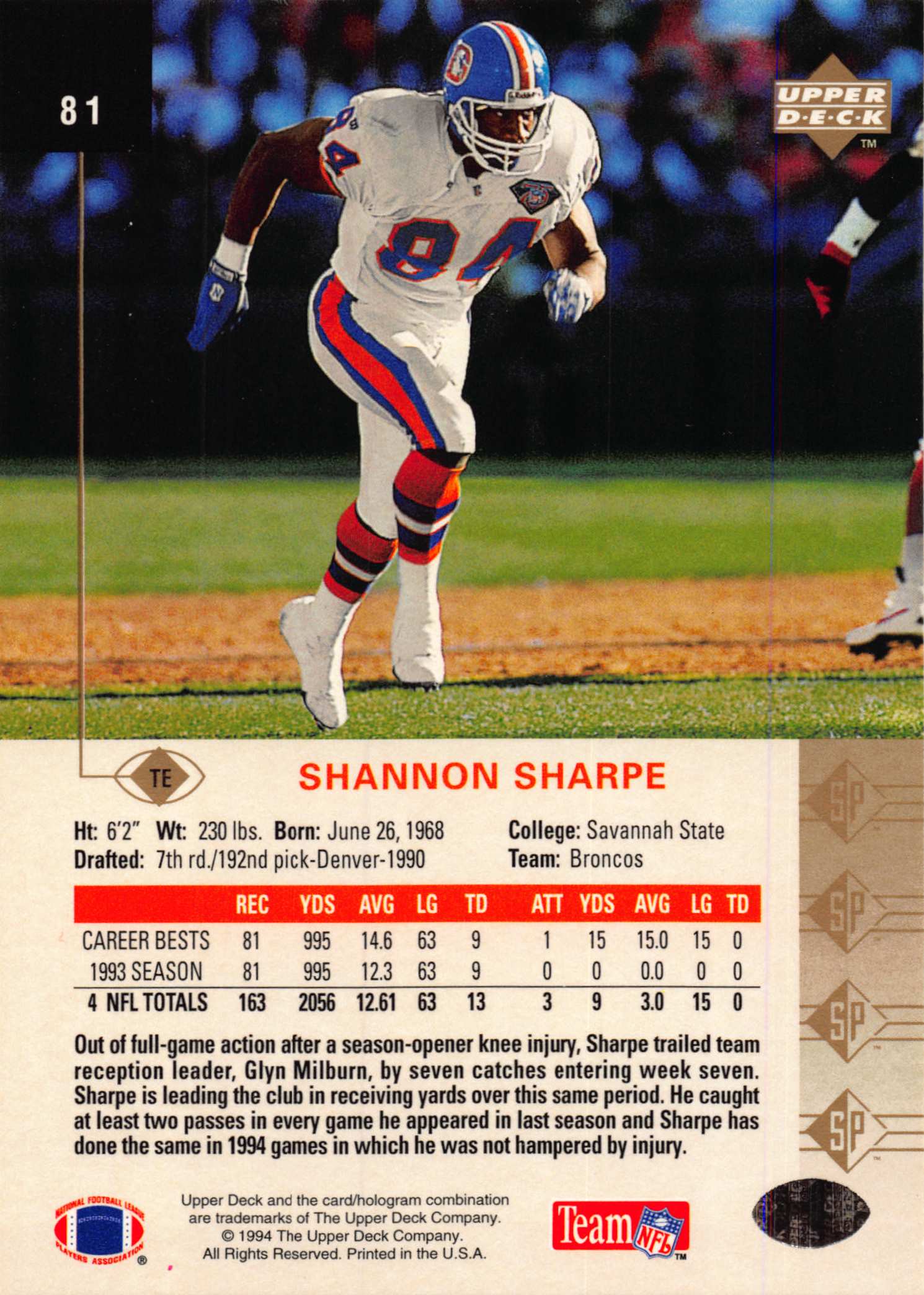 1994 SP (Upper Deck) Football "Main Set" Cards #1 to #200 Rookies and Veterans - Picture 157 of 393