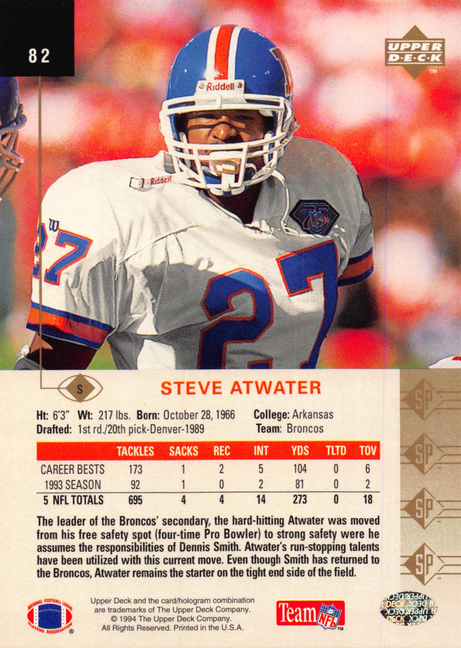 1994 SP (Upper Deck) Football "Main Set" Cards #1 to #200 Rookies and Veterans - Picture 159 of 393