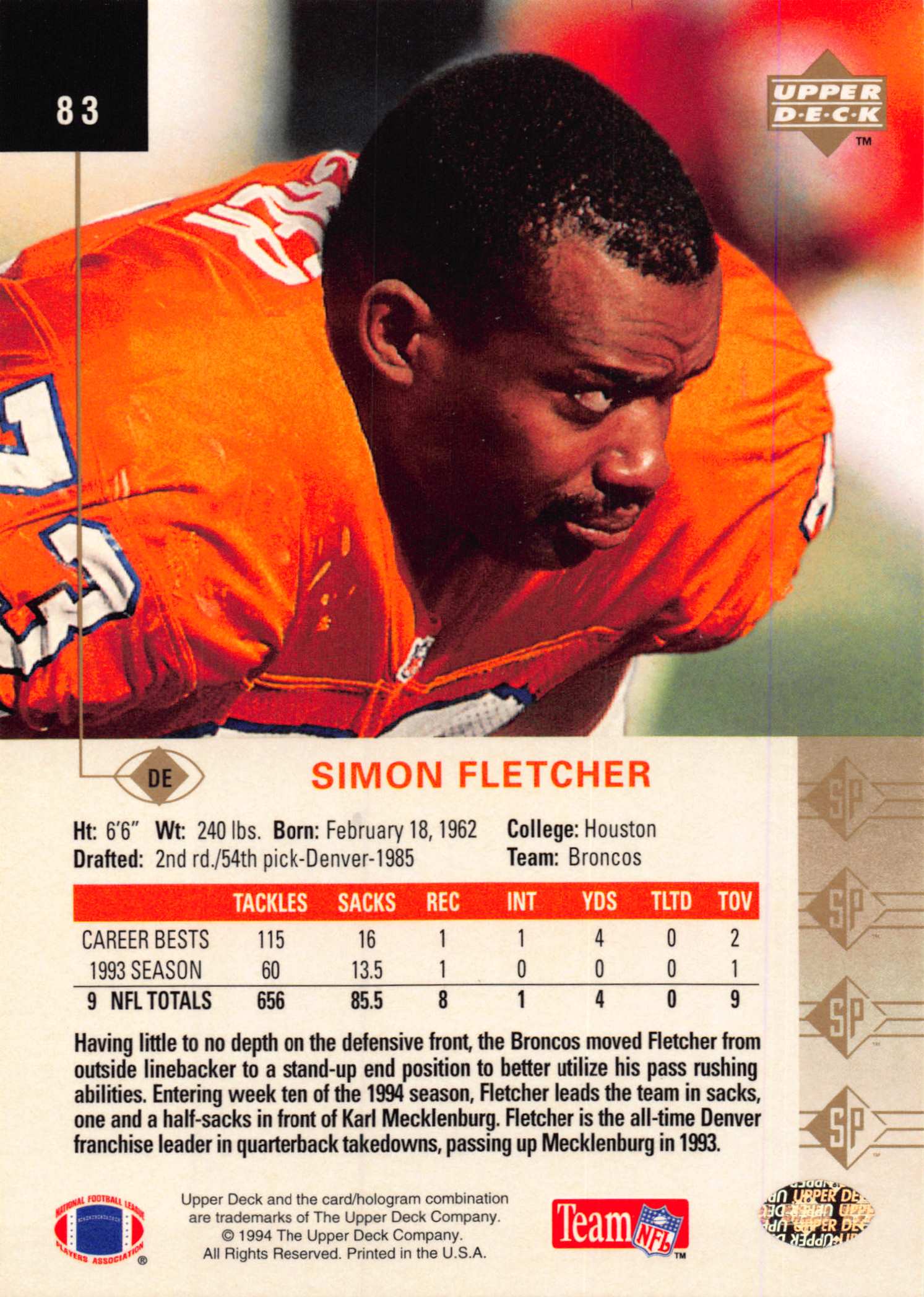 1994 SP (Upper Deck) Football "Main Set" Cards #1 to #200 Rookies and Veterans - Picture 161 of 393