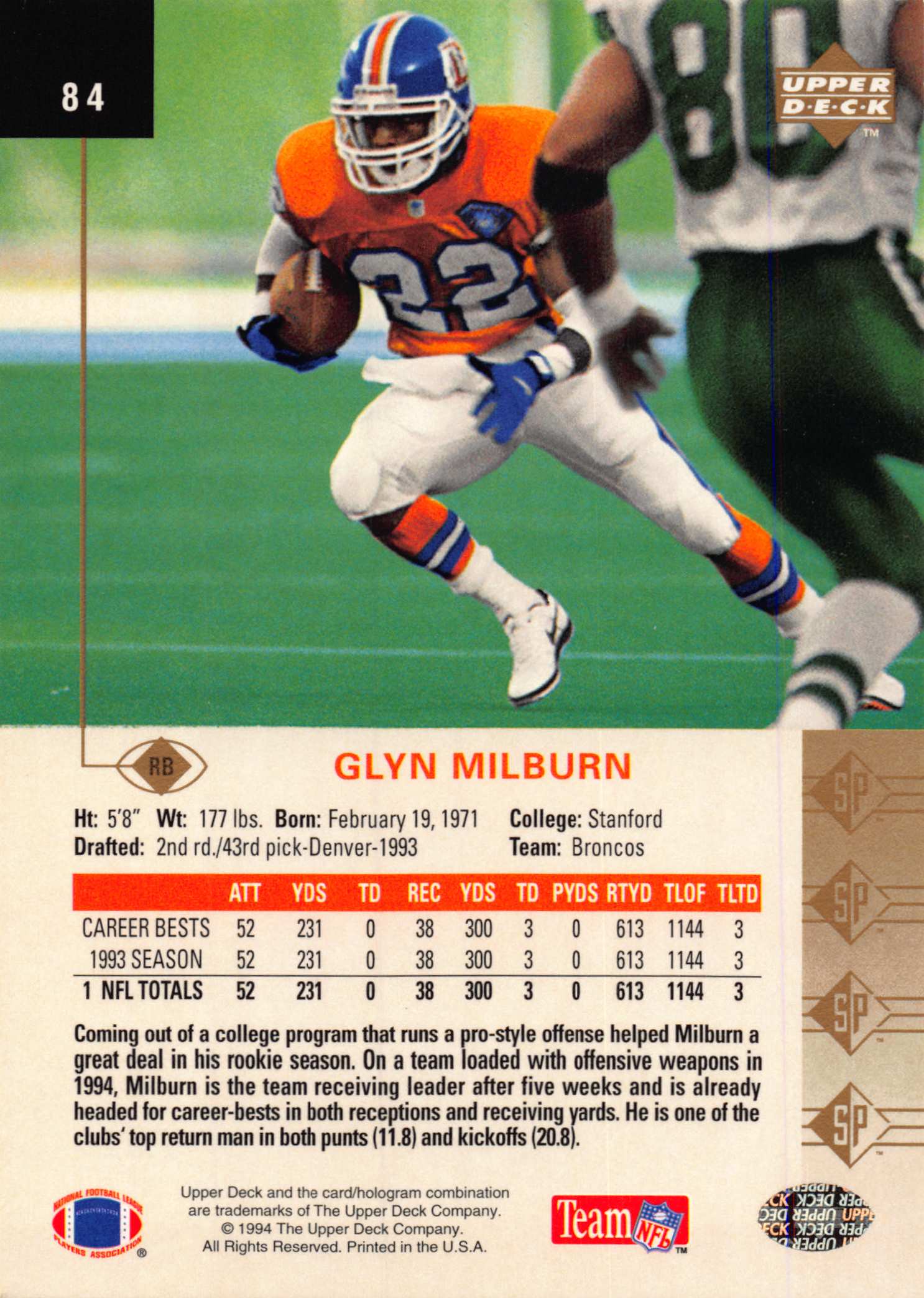 1994 SP (Upper Deck) Football "Main Set" Cards #1 to #200 Rookies and Veterans - Picture 163 of 393