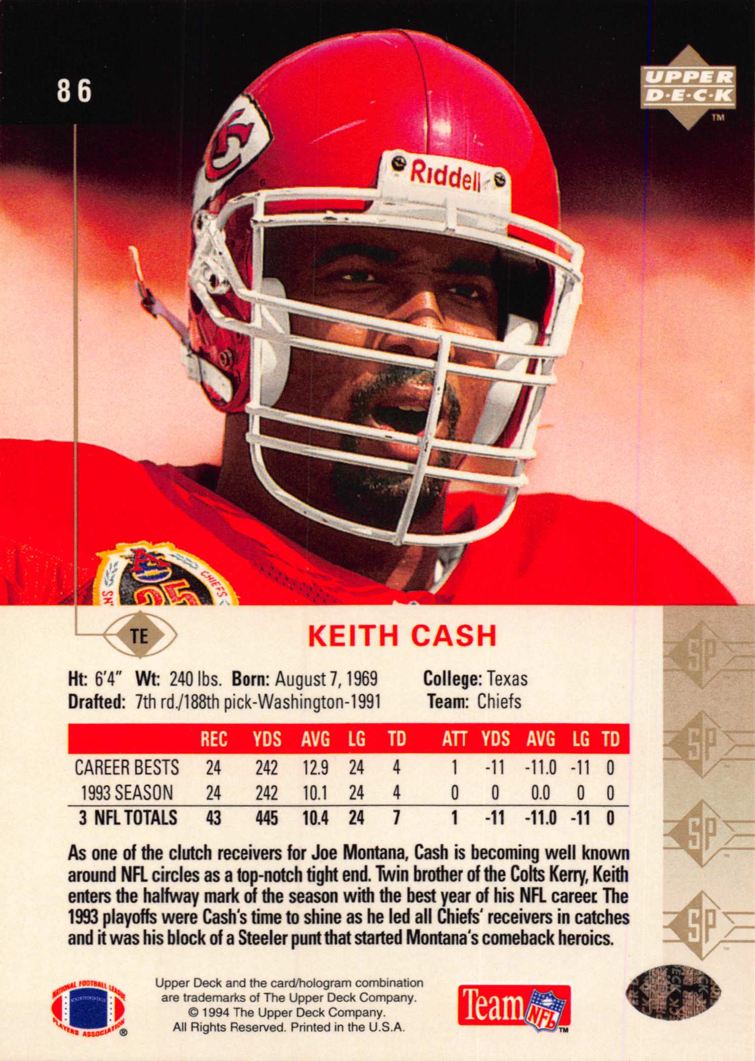 1994 SP (Upper Deck) Football "Main Set" Cards #1 to #200 Rookies and Veterans - Picture 167 of 393