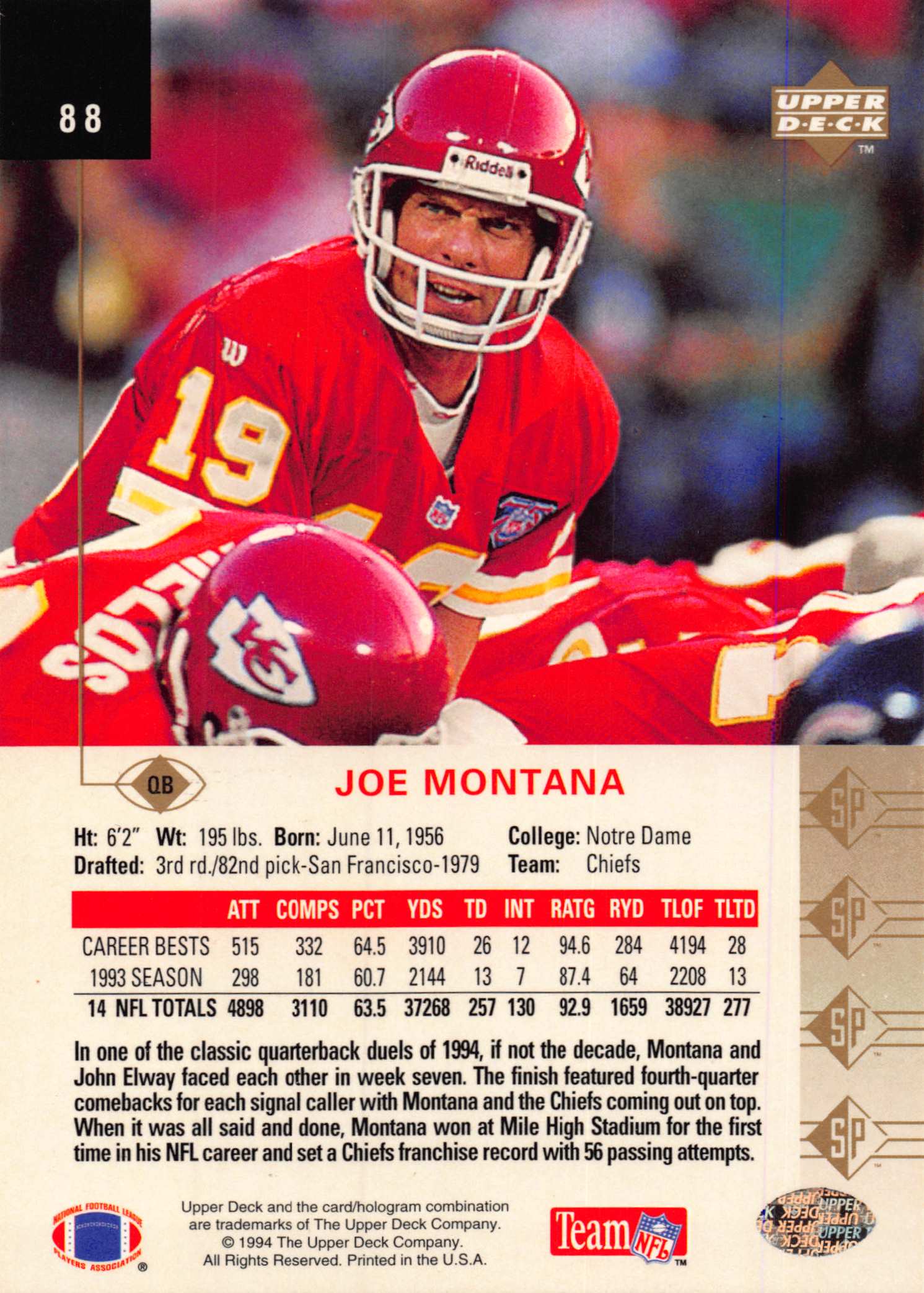 1994 SP (Upper Deck) Football "Main Set" Cards #1 to #200 Rookies and Veterans - Picture 171 of 393