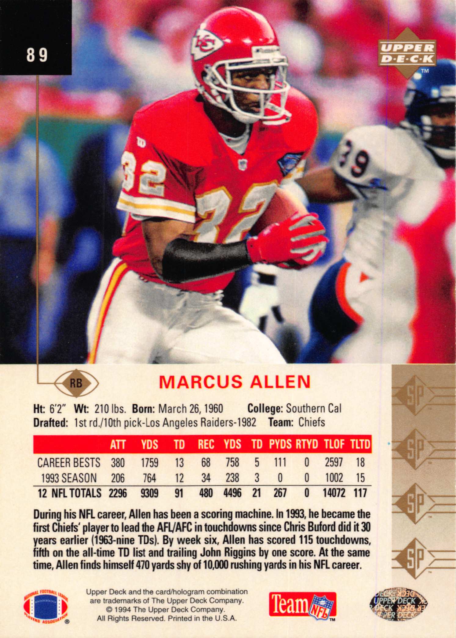 1994 SP (Upper Deck) Football "Main Set" Cards #1 to #200 Rookies and Veterans - Picture 173 of 393