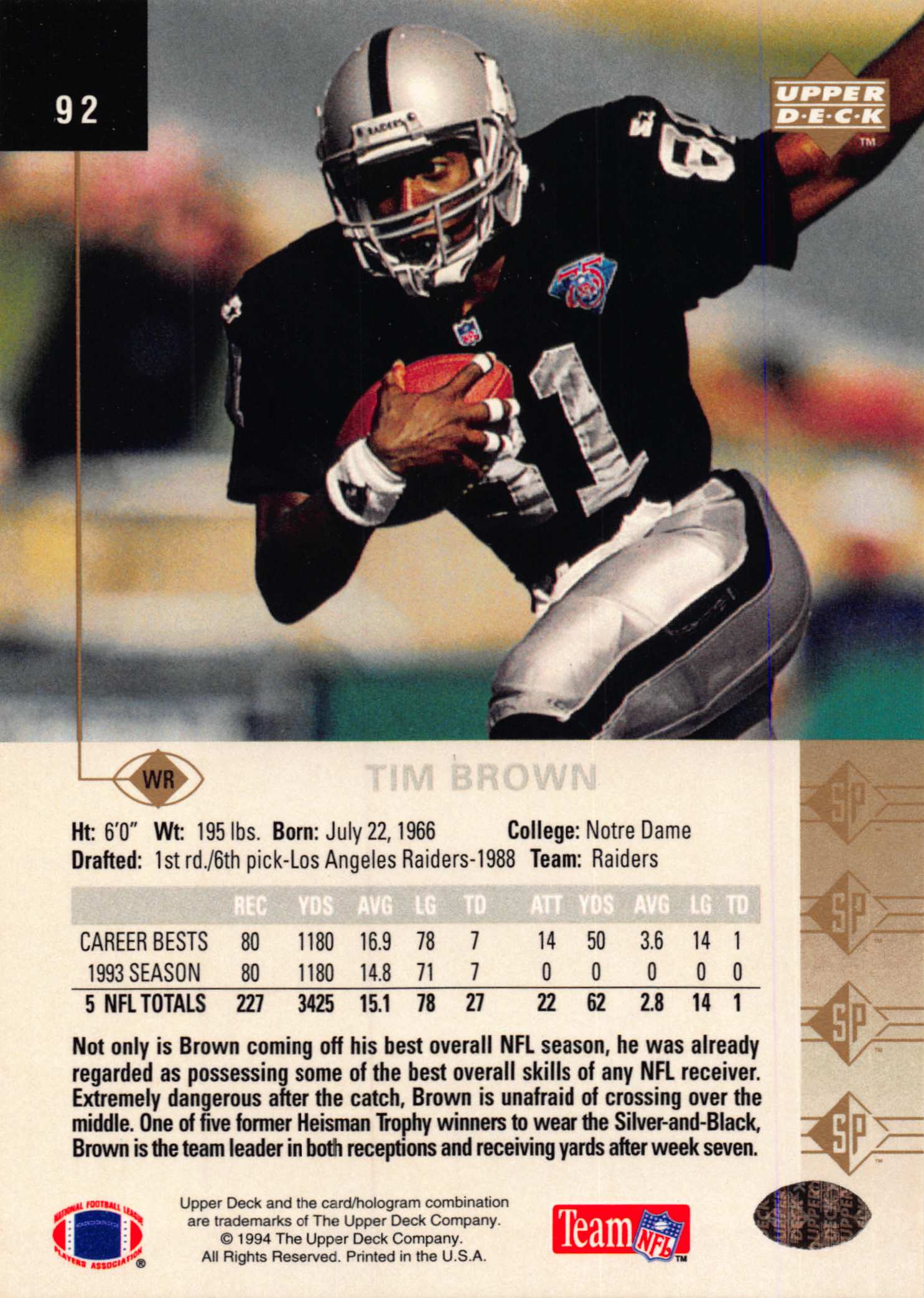 1994 SP (Upper Deck) Football "Main Set" Cards #1 to #200 Rookies and Veterans - Picture 179 of 393