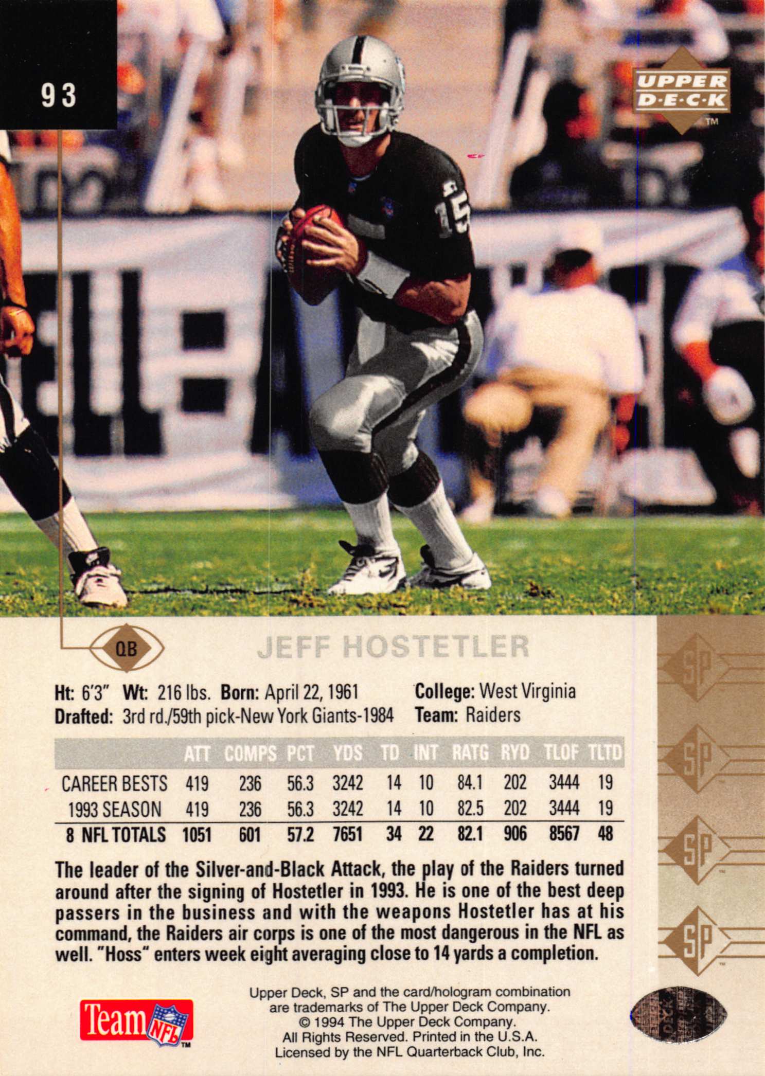 1994 SP (Upper Deck) Football "Main Set" Cards #1 to #200 Rookies and Veterans - Picture 181 of 393