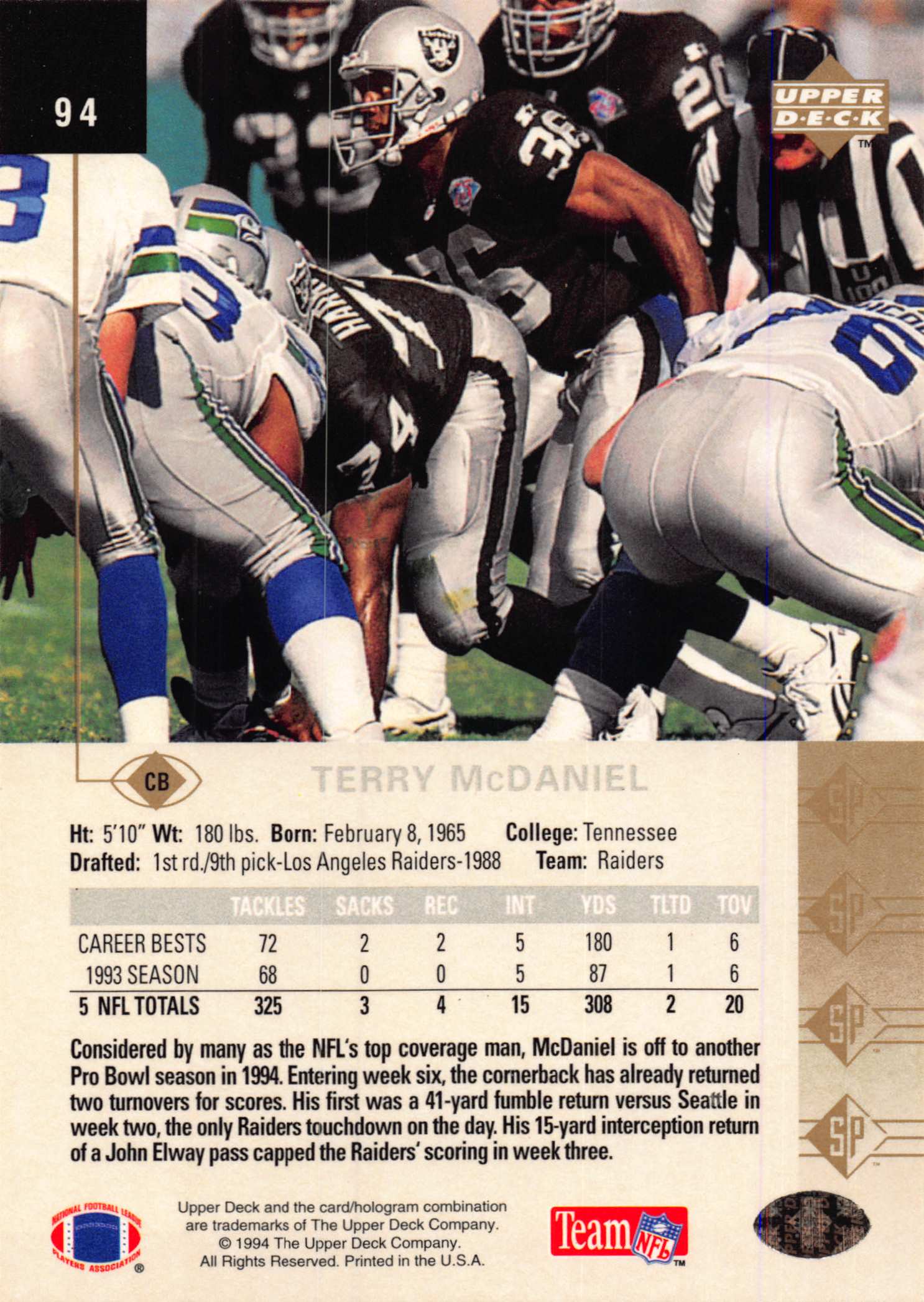 1994 SP (Upper Deck) Football "Main Set" Cards #1 to #200 Rookies and Veterans - Picture 183 of 393