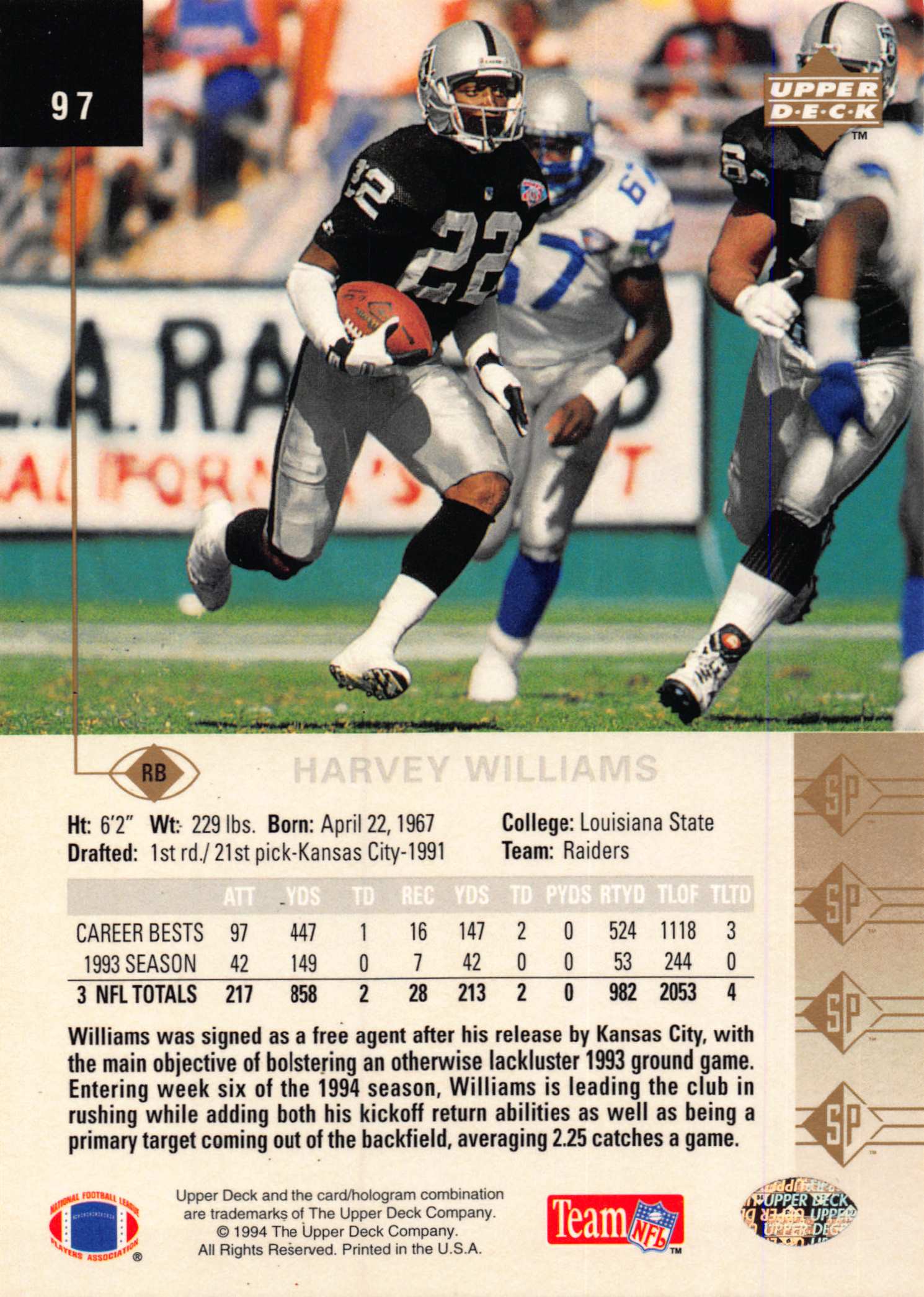 1994 SP (Upper Deck) Football "Main Set" Cards #1 to #200 Rookies and Veterans - Picture 189 of 393